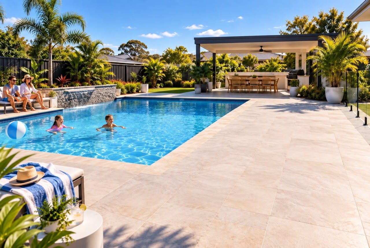 Sample pool and deck, for display only — add your own pool photo